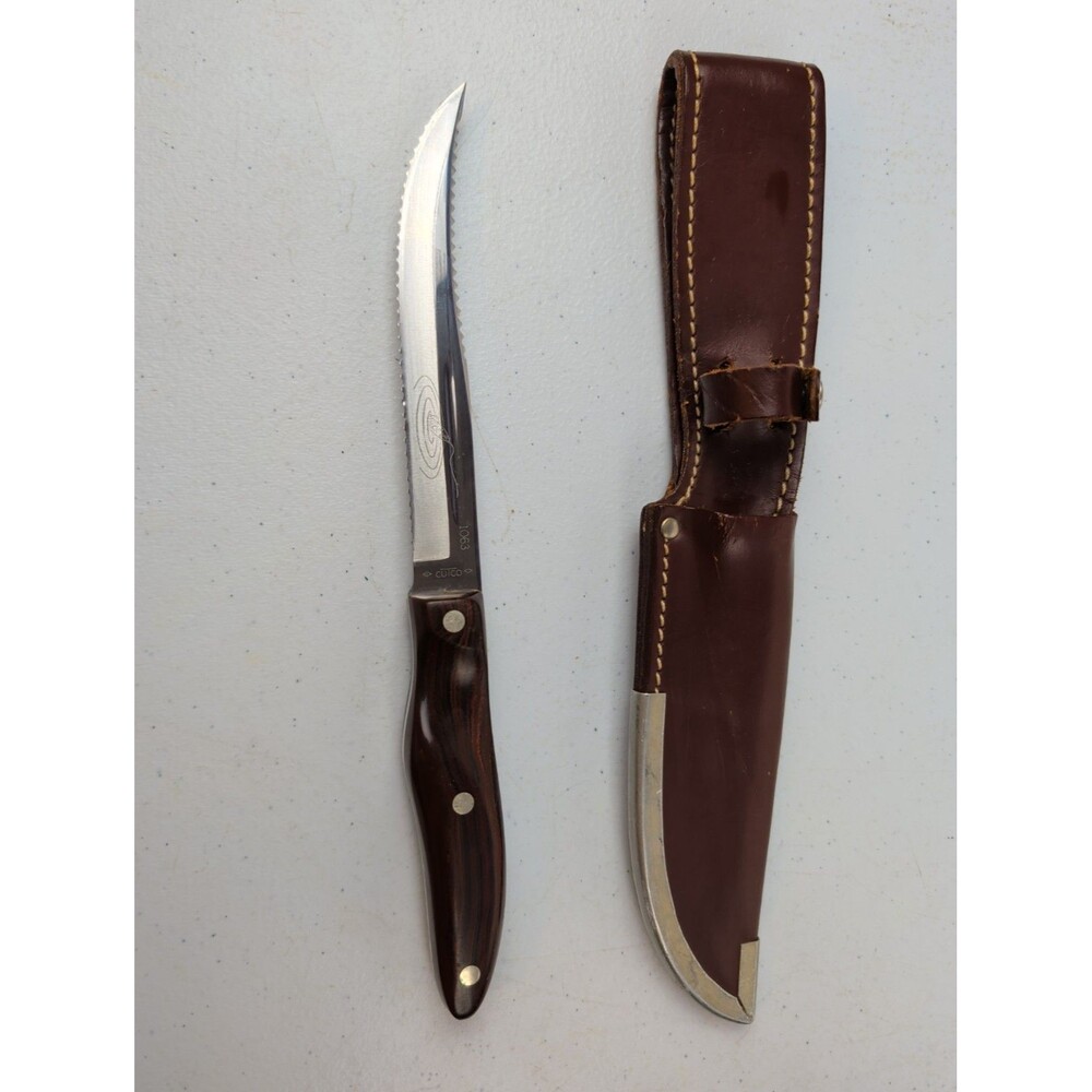 Cutco Fishing Filet Hunting Knife No 1063 Double Serrated Leather Sheath Vintage